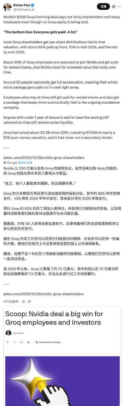 英伟达200亿美元非排他性授权 Groq核心技术团队全数并入(图1) 英伟达200亿美元非排他性授权 Groq核心技术团队全数并入(图1)